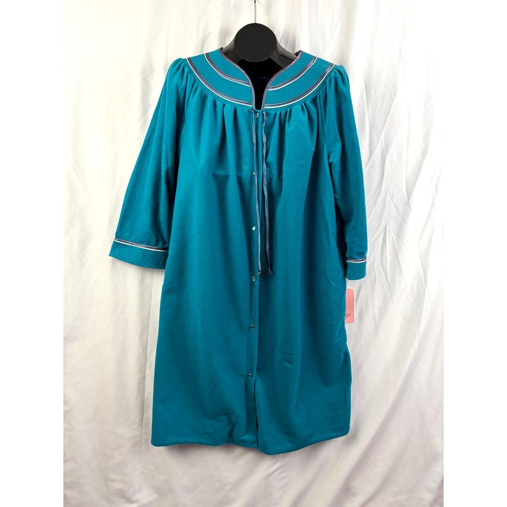 VTG Carriage Court‎ Sears Turquoise Snap Housecoat Robe Duster L NWT